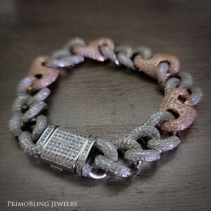 Silver & Rose Simulated Diamond Cuban Link Bracelet